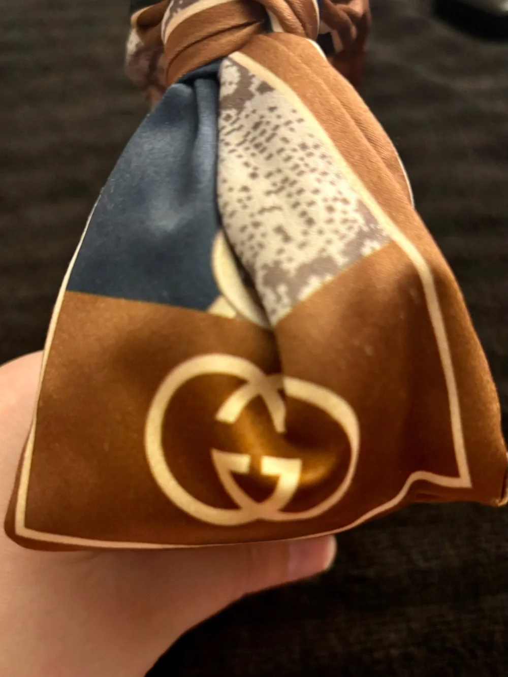 Brown & Navy Silk Bow Headband